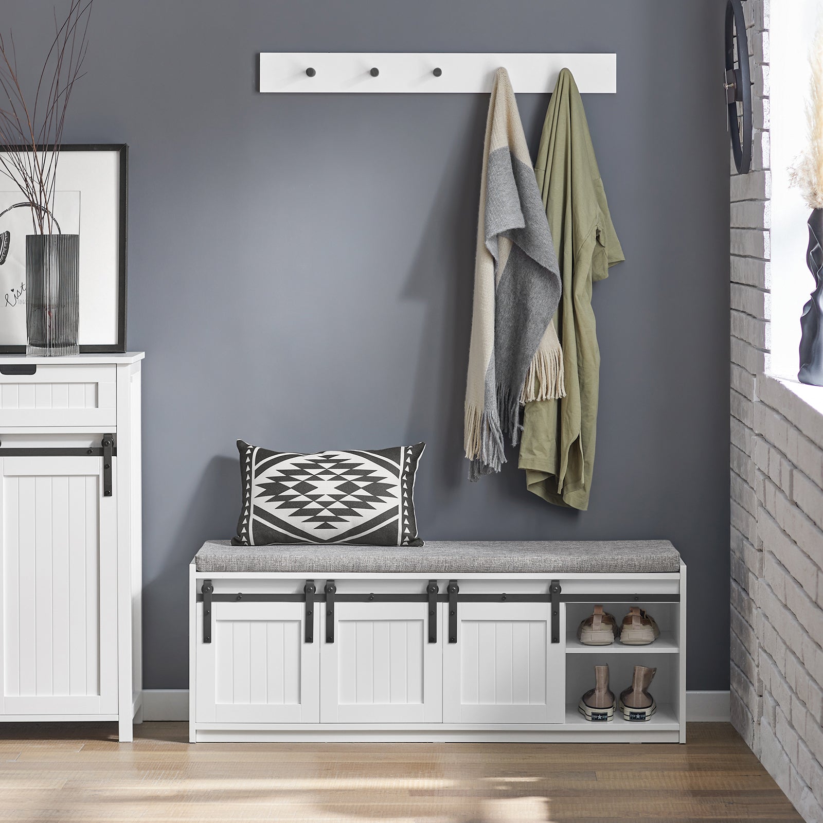 Scarpiera con seduta Panca con vano contenitore scarpiera con ante scorrevoli 120x35x45cm FSR133-W SoBuy