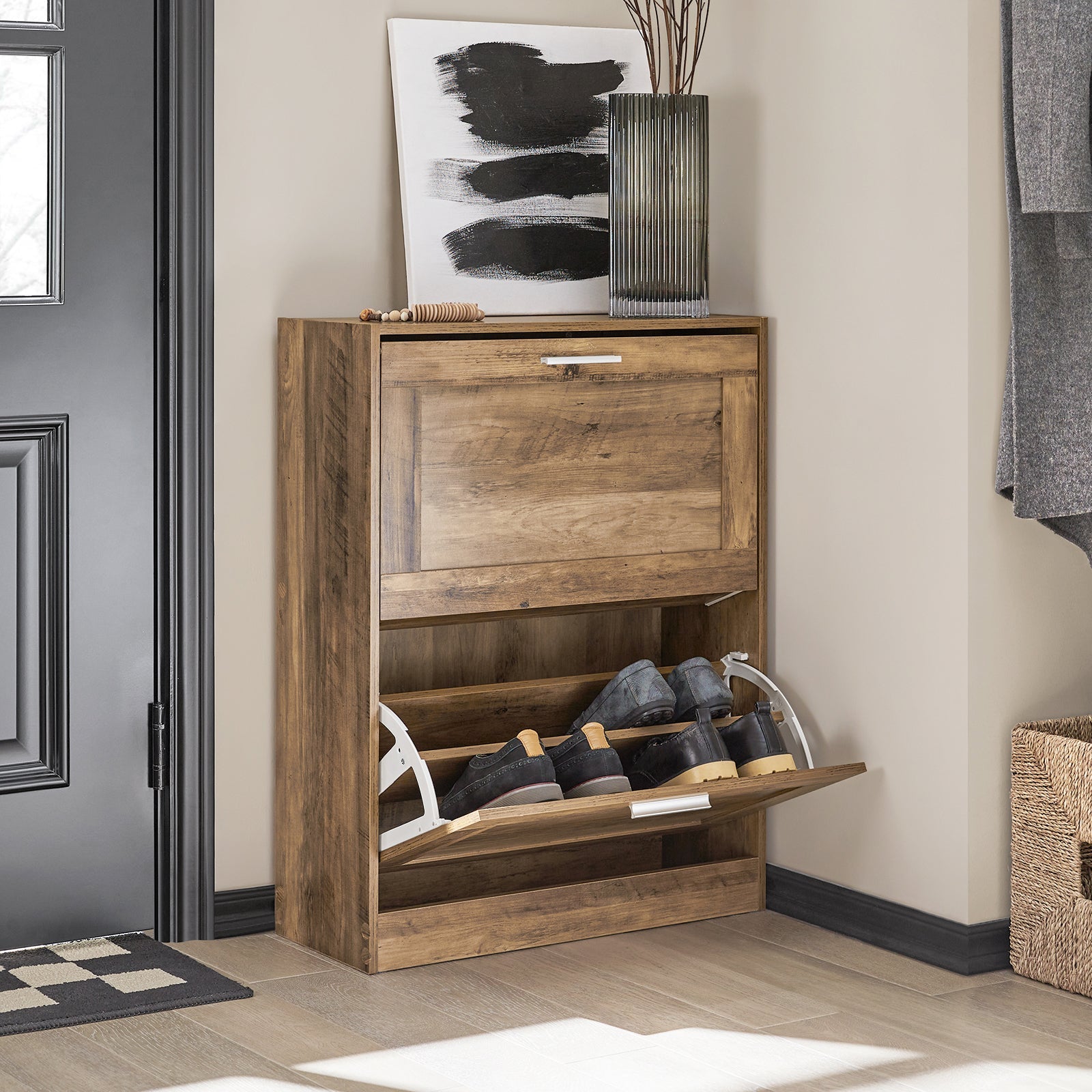 Scarpiera ribaltabile Scarpiera a 2 ribalte Portascarpe salvaspazio Slim, 60x23x79cm Noce FSR137-F SoBuy