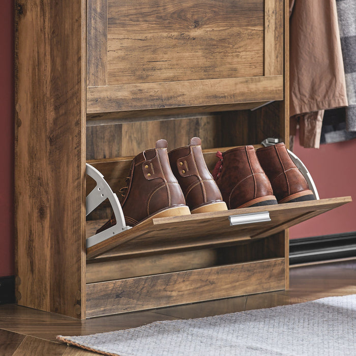 Scarpiera Ribaltabile Scarpiera A 3 Ribalte Portascarpe Salvaspazio Slim, 60x23x115cm, Noce, FSR137-L-F SoBuy