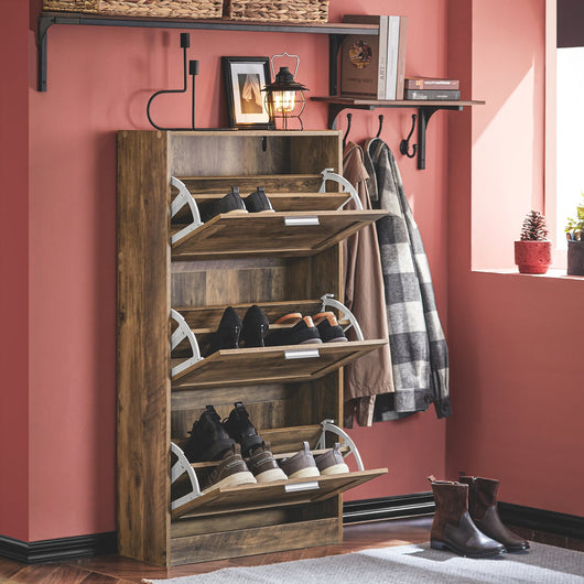 Scarpiera Ribaltabile Scarpiera A 3 Ribalte Portascarpe Salvaspazio Slim, 60x23x115cm, Noce, FSR137-L-F SoBuy