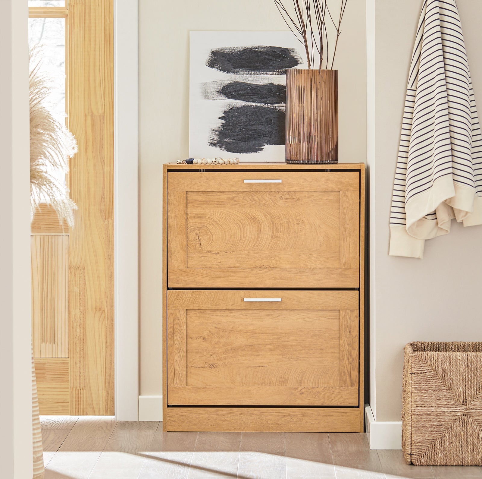 Scarpiera ribaltabile Scarpiera a 2 ribalte Portascarpe salvaspazio Slim, 60x23x79cm Naturale FSR137-N SoBuy