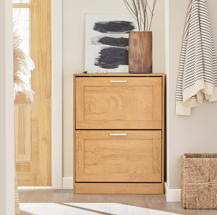 Scarpiera ribaltabile Scarpiera a 2 ribalte Portascarpe salvaspazio Slim, 60x23x79cm Naturale FSR137-N SoBuy