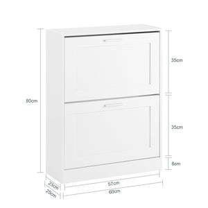 SoBuy Scarpiera Salvaspazio Slim Scarpiera Ingresso a 2 Ribalte - Design Compatto Moderno + Capacità 12 Paia + Adatta a Corridoi Stretti - Bianco 60x25x80cm FSR137-W
