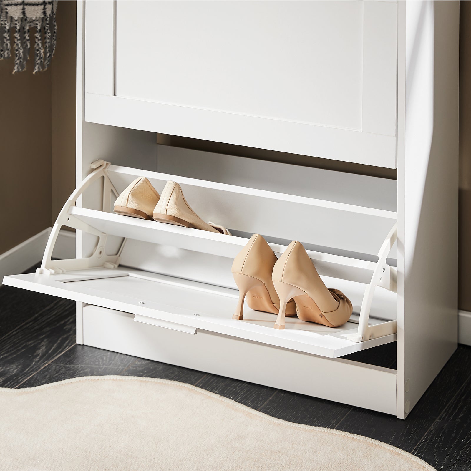 SoBuy Scarpiera Salvaspazio Slim Scarpiera Ingresso a 2 Ribalte - Design Compatto Moderno + Capacità 12 Paia + Adatta a Corridoi Stretti - Bianco 60x25x80cm FSR137-W