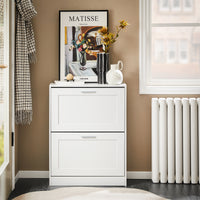 SoBuy Scarpiera Salvaspazio Slim Scarpiera Ingresso a 2 Ribalte - Design Compatto Moderno + Capacità 12 Paia + Adatta a Corridoi Stretti - Bianco 60x25x80cm FSR137-W