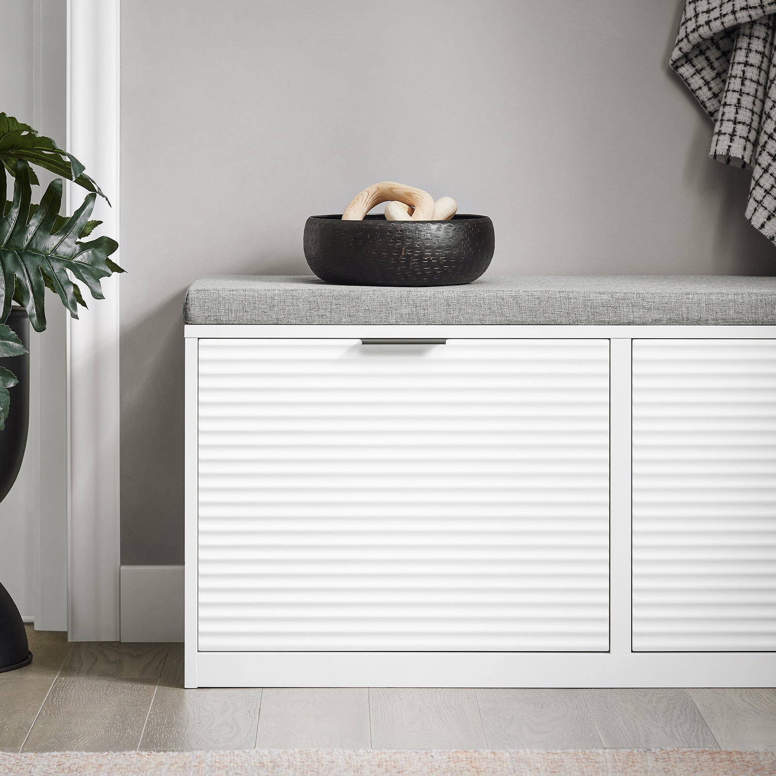 Panca Da Ingresso Scarpiera Con Sedile Scarpiera Con 2 Ribalte Bianco 105x35x48 Cm FSR147-W