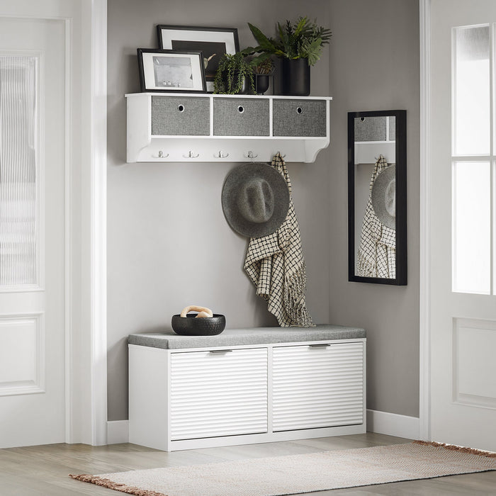 Panca Da Ingresso Scarpiera Con Sedile Scarpiera Con 2 Ribalte Bianco 105x35x48 Cm FSR147-W