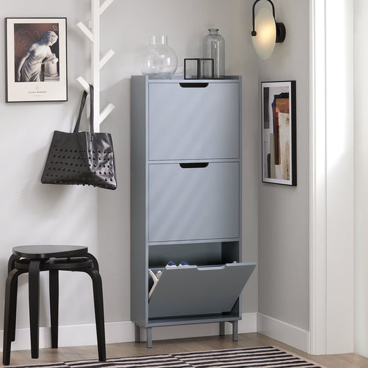 Scarpiera Con Ribalte Scarpiera Con Ripiani Scarpiera Portascarpe Salvaspazio 3 ante Grigio L50xP19xA129cm FSR151-H-HG