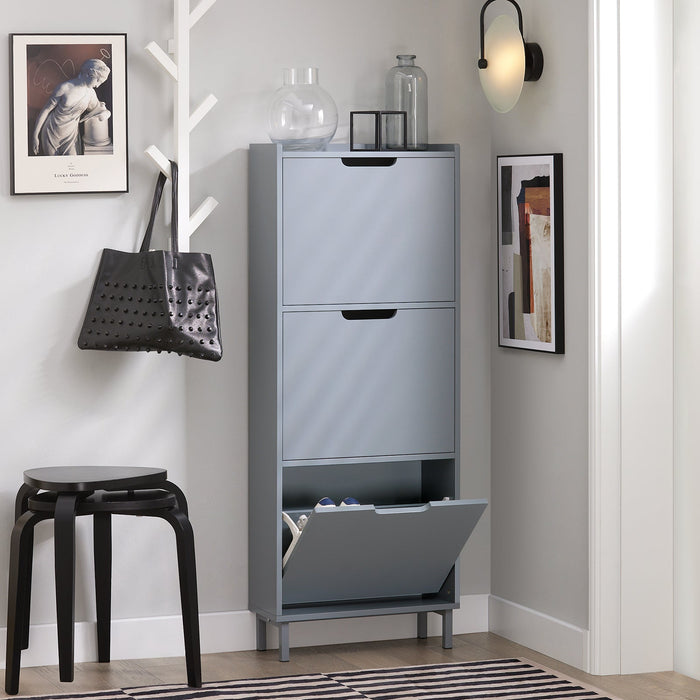 Scarpiera Con Ribalte Scarpiera Con Ripiani Scarpiera Portascarpe Salvaspazio 3 ante Grigio L50xP19xA129cm FSR151-H-HG