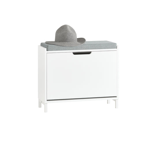 SoBuy Panca Scarpiera da Ingresso - Scarpiera Salvaspazio Slim in Legno, Panca Contenitore con 1 ribalte Scarpiera 2 ripiani, 113kg di Carico, Bianco L60xP24xA52 cm FSR151-K-W
