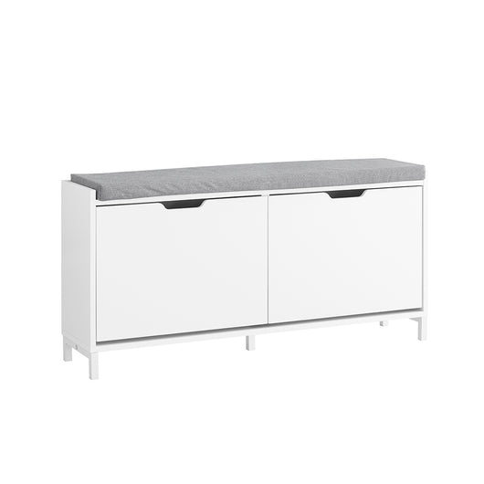SoBuy Scarpiera Panca Ingresso Salvaspazio Panca Contenitore con Cuscino Imbottito e Struttura in MDF e Ferro, Carico Fino a 250kg, Design Nordic, Bianco e Grigio, 105x24x52 cm, FSR151-L-W