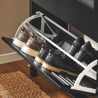 SoBuy Scarpiera con 2 ante e 4 ripiani, con scomparto aggiuntivo per scarpe Scarpiera portascarpe Nero 80x25x108cm FSR152-SCH