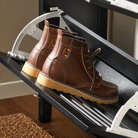 SoBuy Scarpiera con 2 ante e 4 ripiani, con scomparto aggiuntivo per scarpe Scarpiera portascarpe Nero 80x25x108cm FSR152-SCH