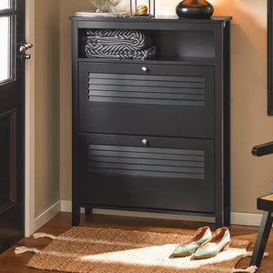 SoBuy Scarpiera con 2 ante e 4 ripiani, con scomparto aggiuntivo per scarpe Scarpiera portascarpe Nero 80x25x108cm FSR152-SCH