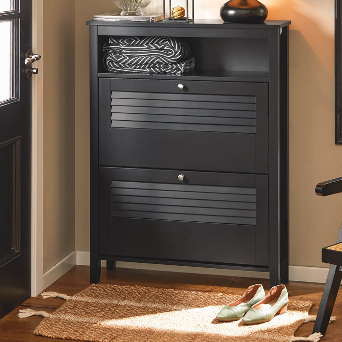 SoBuy Scarpiera con 2 ante e 4 ripiani, con scomparto aggiuntivo per scarpe Scarpiera portascarpe Nero 80x25x108cm FSR152-SCH