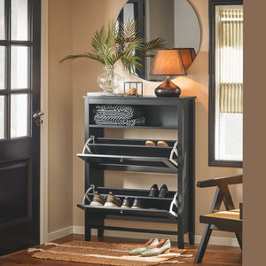 SoBuy Scarpiera con 2 ante e 4 ripiani, con scomparto aggiuntivo per scarpe Scarpiera portascarpe Nero 80x25x108cm FSR152-SCH