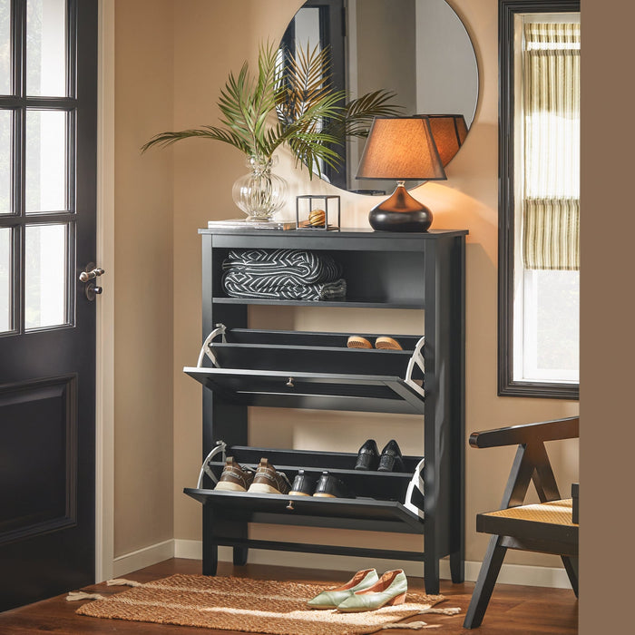 SoBuy Scarpiera con 2 ante e 4 ripiani, con scomparto aggiuntivo per scarpe Scarpiera portascarpe Nero 80x25x108cm FSR152-SCH