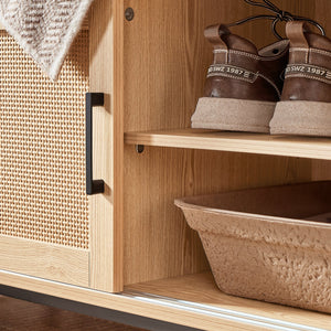 Panca Scarpiera Con 2 Porte Scorrevoli Naturale E Grigio 110x40x49cm FSR154-N