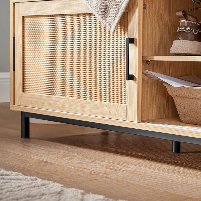 Panca Scarpiera Con 2 Porte Scorrevoli Naturale E Grigio 110x40x49cm FSR154-N