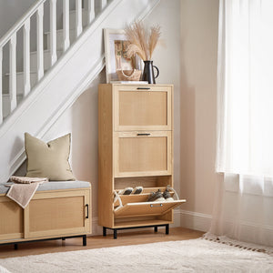 Scarpiera Da Ingresso Con 3 Ante E 6 Ripiani Naturale 60x23.8x127cm FSR155-N