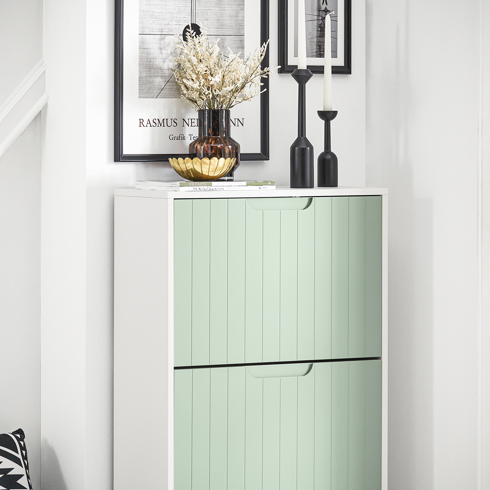 Scarpiera Slim Scarpiera Con 3 Ante E 6 Ripiani Portascarpe Salvaspazio Verde 60x24x127cm FSR157-GR