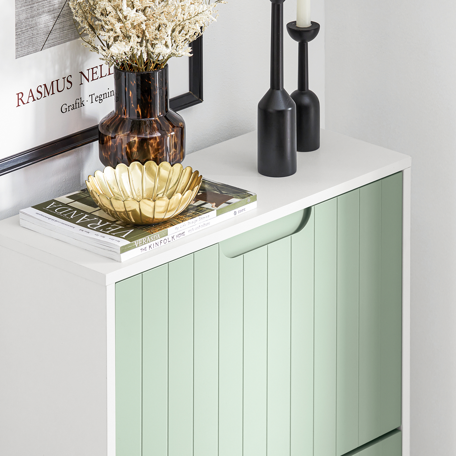 Scarpiera Slim Scarpiera Con 3 Ante E 6 Ripiani Portascarpe Salvaspazio Verde 60x24x127cm FSR157-GR