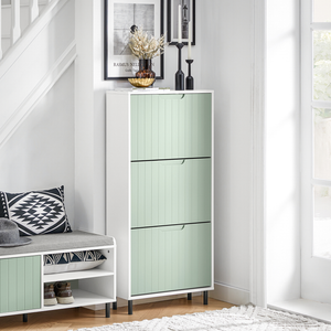 Scarpiera Slim Scarpiera Con 3 Ante E 6 Ripiani Portascarpe Salvaspazio Verde 60x24x127cm FSR157-GR