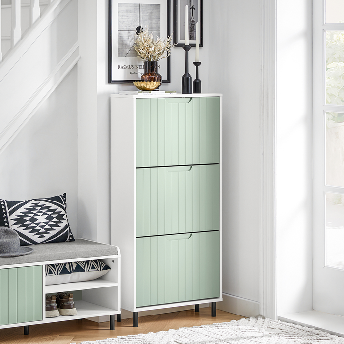 Scarpiera Slim Scarpiera Con 3 Ante E 6 Ripiani Portascarpe Salvaspazio Verde 60x24x127cm FSR157-GR