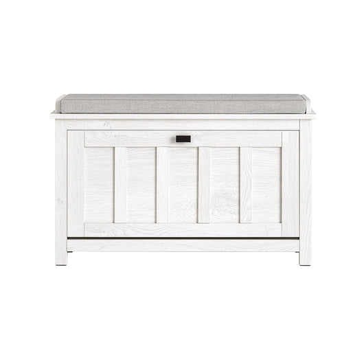 Scarpiera Con 1 Anta E 2 Ripiani Scarpiera Con Vano Portaoggetti Panca Ingresso Portascarpe Con Cuscino Bianco 80x29x50cm FSR161-W