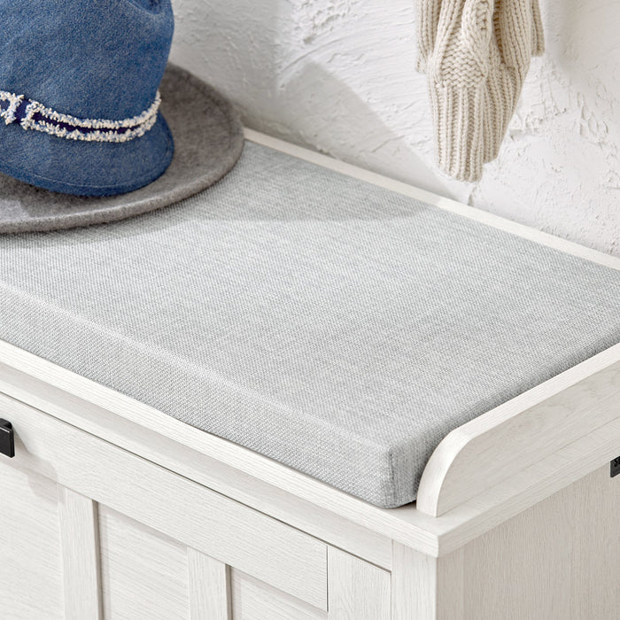 Scarpiera Con 1 Anta E 2 Ripiani Scarpiera Con Vano Portaoggetti Panca Ingresso Portascarpe Con Cuscino Bianco 80x29x50cm FSR161-W