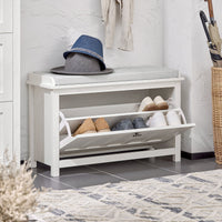 Scarpiera Con 1 Anta E 2 Ripiani Scarpiera Con Vano Portaoggetti Panca Ingresso Portascarpe Con Cuscino Bianco 80x29x50cm FSR161-W