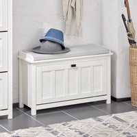 Scarpiera Con 1 Anta E 2 Ripiani Scarpiera Con Vano Portaoggetti Panca Ingresso Portascarpe Con Cuscino Bianco 80x29x50cm FSR161-W