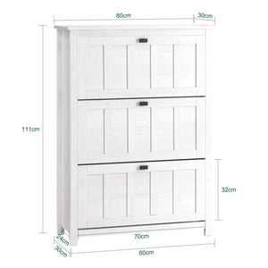 Scarpiera Con 3 Ribalte E 6 Ripiani Scarpiera Con Scomparto Aggiuntivo Portascarpe Salvaspazio Bianco 80x30x111cm FSR162-W