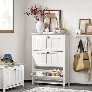 Scarpiera Con 3 Ribalte E 6 Ripiani Scarpiera Con Scomparto Aggiuntivo Portascarpe Salvaspazio Bianco 80x30x111cm FSR162-W