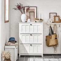 Scarpiera Con 3 Ribalte E 6 Ripiani Scarpiera Con Scomparto Aggiuntivo Portascarpe Salvaspazio Bianco 80x30x111cm FSR162-W