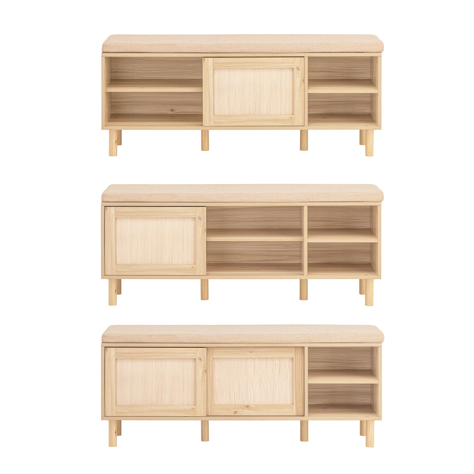 Panca Scarpiera Da Ingresso Con 2 Porte Scorrevoli Naturale 120x35.2x49cm FSR163-N