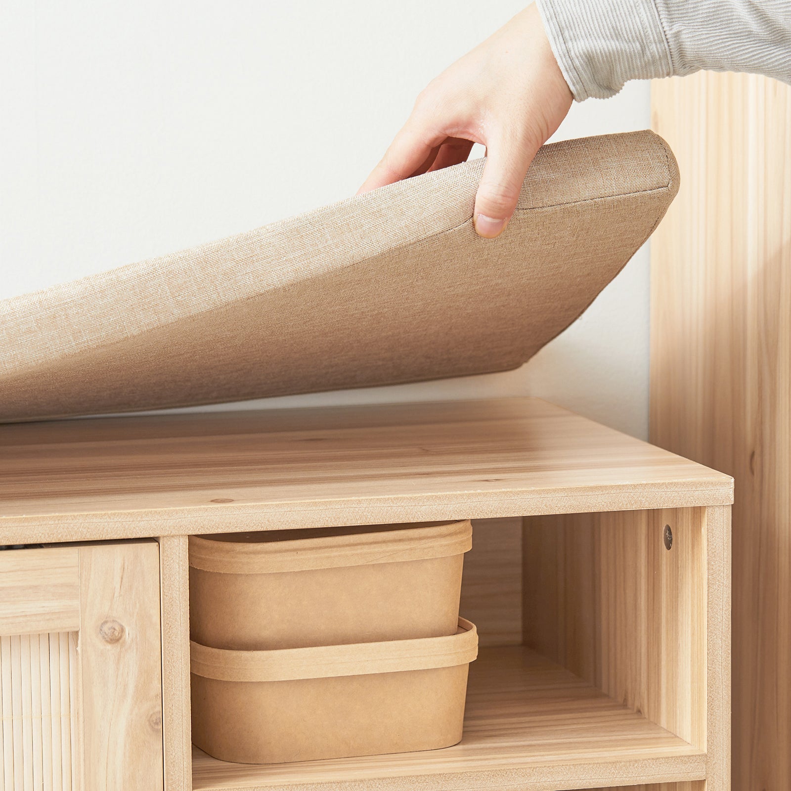 Panca Scarpiera Da Ingresso Con 2 Porte Scorrevoli Naturale 120x35.2x49cm FSR163-N