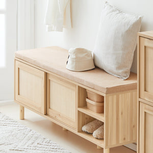 Panca Scarpiera Da Ingresso Con 2 Porte Scorrevoli Naturale 120x35.2x49cm FSR163-N