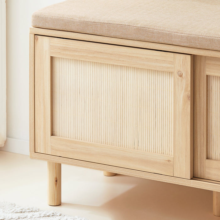 Panca Scarpiera Da Ingresso Con 2 Porte Scorrevoli Naturale 120x35.2x49cm FSR163-N