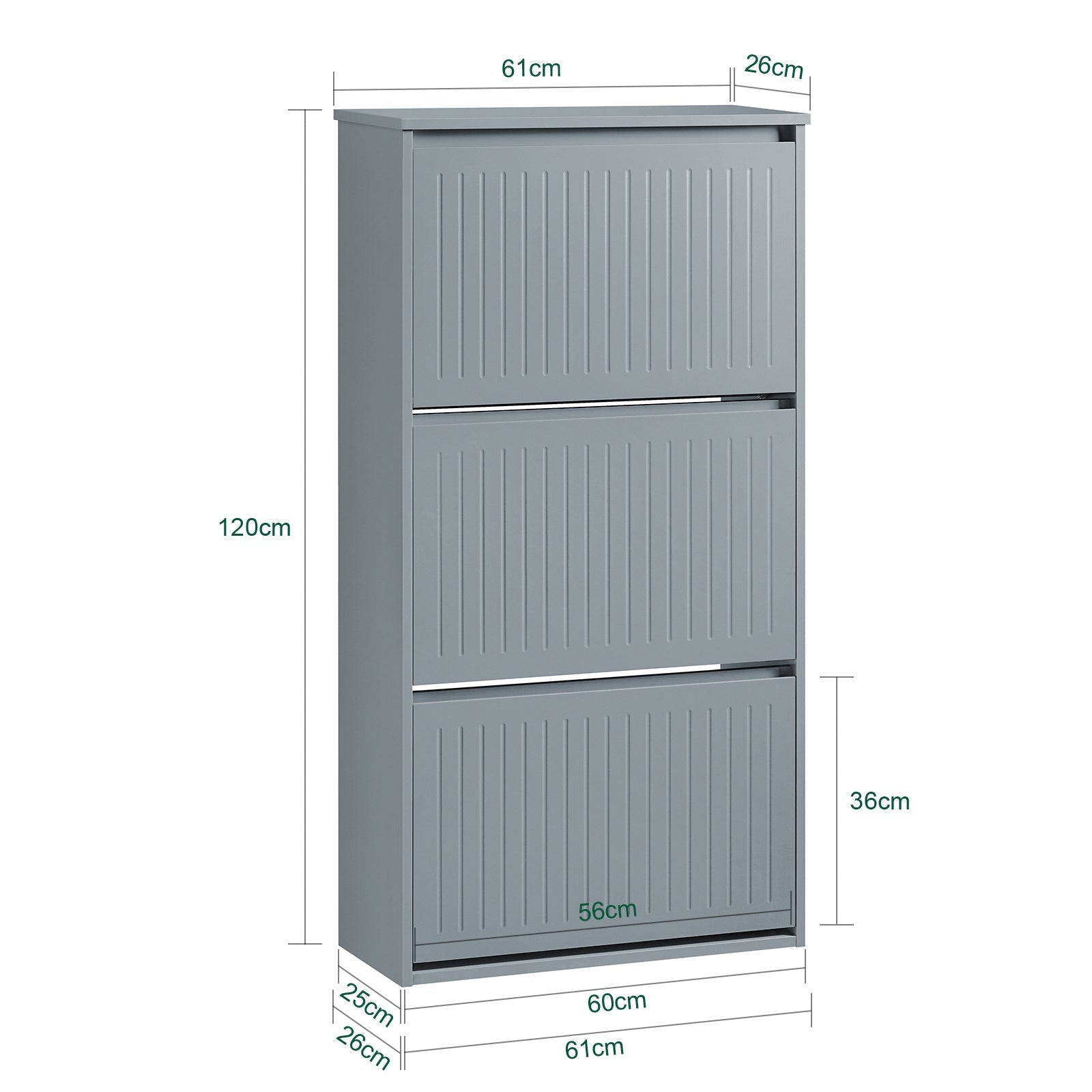 Scarpiera Con 3 Ribalte E 6 Ripiani Scarpiera Con Scomparto Aggiuntivo Portascarpe Salvaspazio Grigio 61x26x120cm FSR165-H-HG