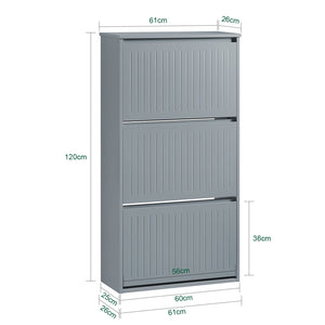 Scarpiera Con 3 Ribalte E 6 Ripiani Scarpiera Con Scomparto Aggiuntivo Portascarpe Salvaspazio Grigio 61x26x120cm FSR165-H-HG