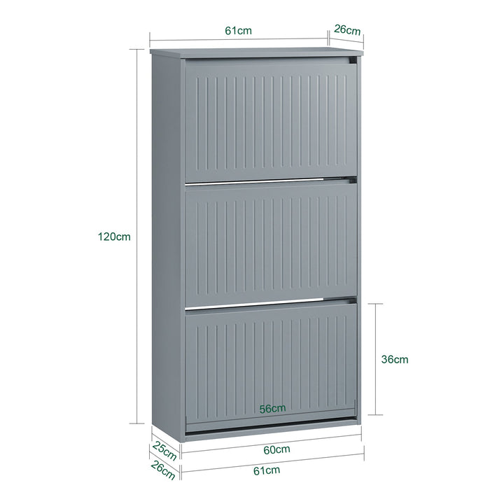 Scarpiera Con 3 Ribalte E 6 Ripiani Scarpiera Con Scomparto Aggiuntivo Portascarpe Salvaspazio Grigio 61x26x120cm FSR165-H-HG