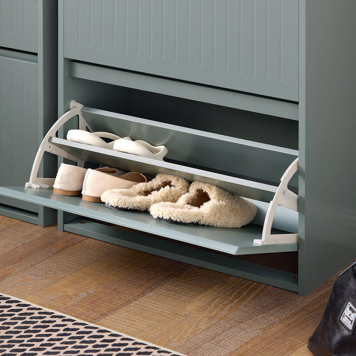 Scarpiera Con 3 Ribalte E 6 Ripiani Scarpiera Con Scomparto Aggiuntivo Portascarpe Salvaspazio Grigio 61x26x120cm FSR165-H-HG