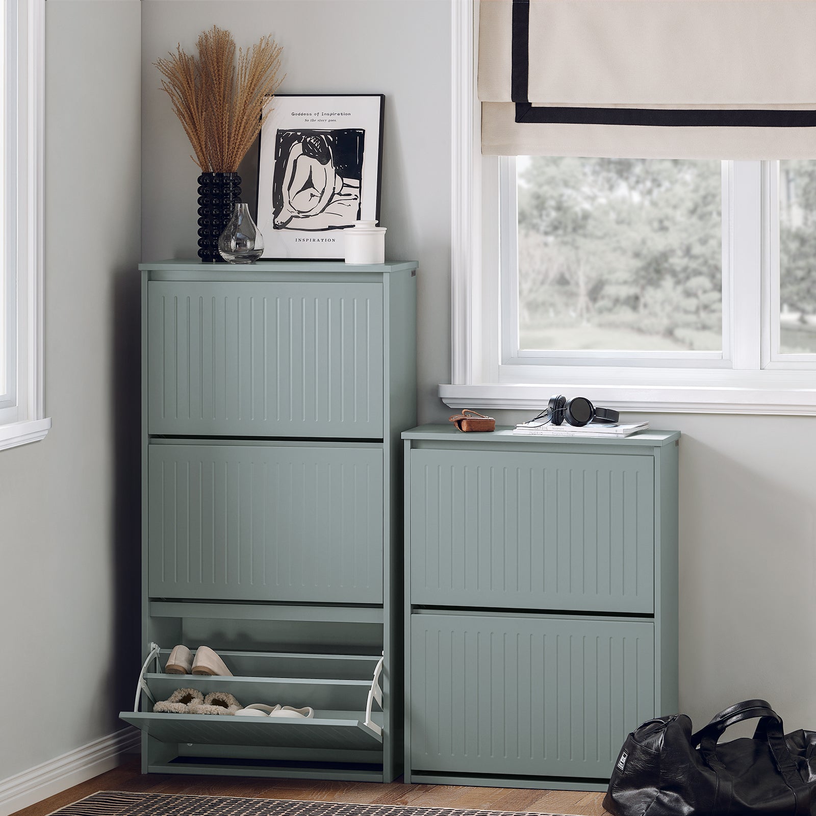 Scarpiera Con 3 Ribalte E 6 Ripiani Scarpiera Con Scomparto Aggiuntivo Portascarpe Salvaspazio Grigio 61x26x120cm FSR165-H-HG