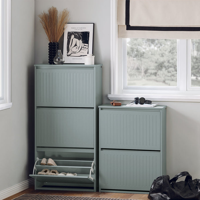 Scarpiera Con 3 Ribalte E 6 Ripiani Scarpiera Con Scomparto Aggiuntivo Portascarpe Salvaspazio Grigio 61x26x120cm FSR165-H-HG