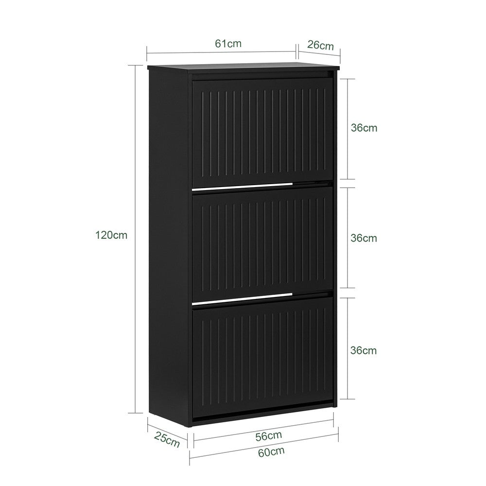 SoBuy Scarpiera Salvaspazio Slim Scarpiera con 3 Ribalte Mobile Portascarpe Regolabili da Ingresso Nero 61x25x120 cm FSR165-H-SCH