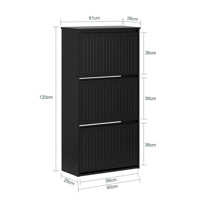 SoBuy Scarpiera Salvaspazio Slim Scarpiera con 3 Ribalte Mobile Portascarpe Regolabili da Ingresso Nero 61x25x120 cm FSR165-H-SCH