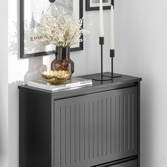 SoBuy Scarpiera Salvaspazio Slim Scarpiera con 3 Ribalte Mobile Portascarpe Regolabili da Ingresso Nero 61x25x120 cm FSR165-H-SCH