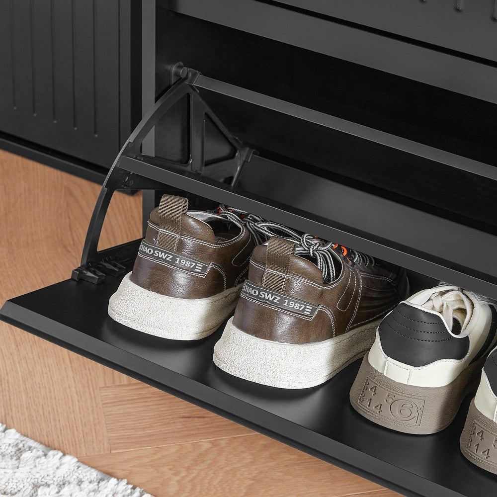 SoBuy Scarpiera Salvaspazio Slim Scarpiera con 3 Ribalte Mobile Portascarpe Regolabili da Ingresso Nero 61x25x120 cm FSR165-H-SCH