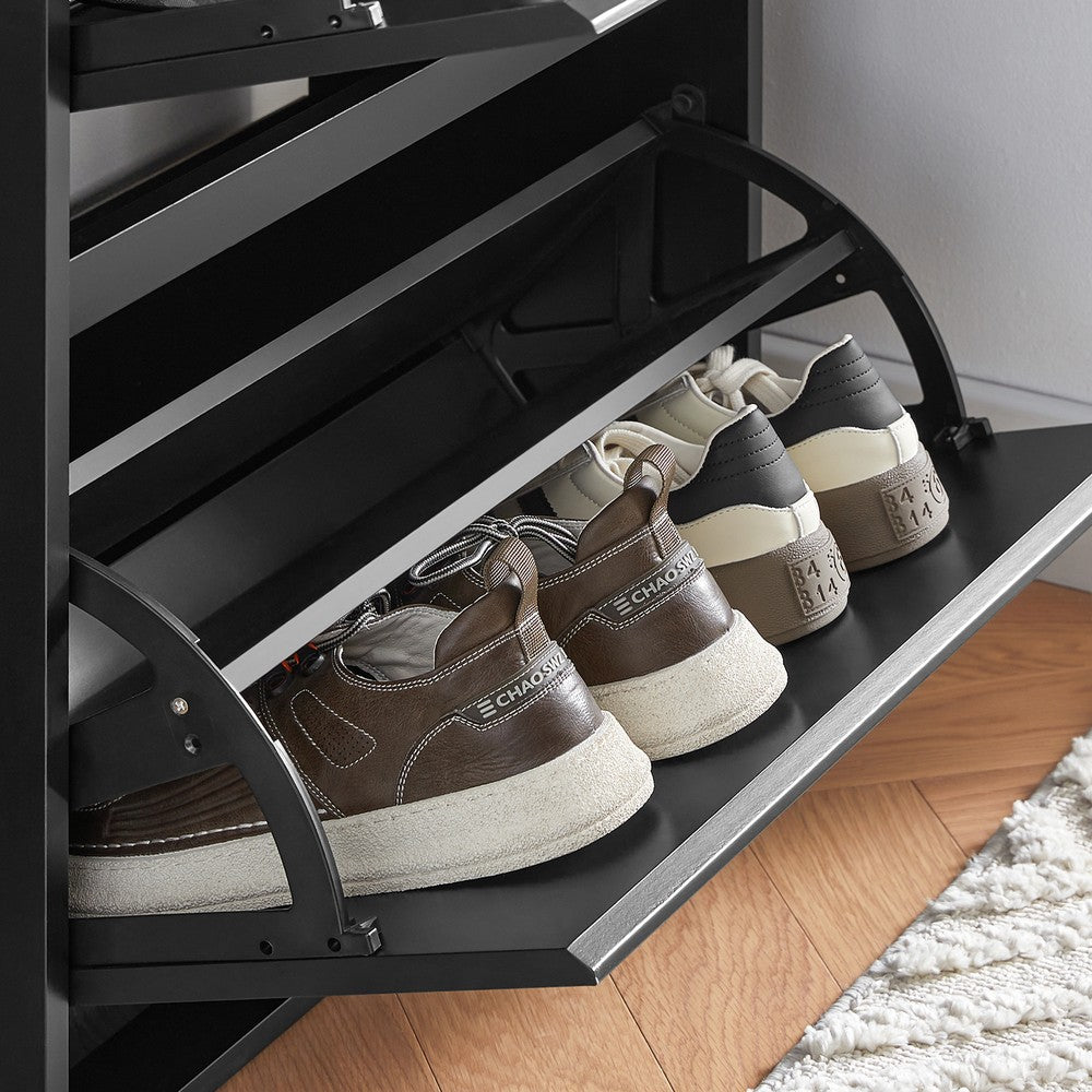 SoBuy Scarpiera Salvaspazio Slim Scarpiera con 3 Ribalte Mobile Portascarpe Regolabili da Ingresso Nero 61x25x120 cm FSR165-H-SCH